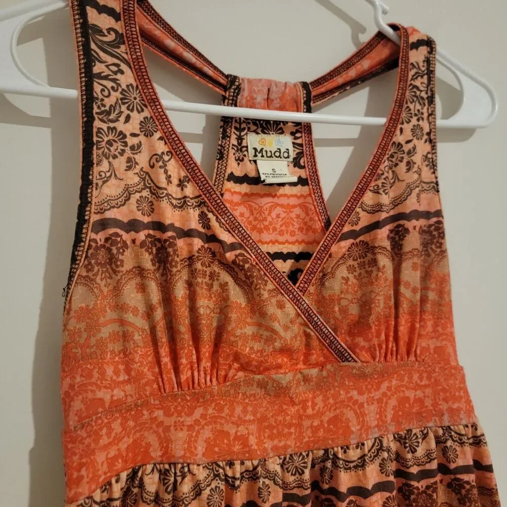 Vintage‎ Y2K Mudd Babydoll Size Small S Floral Racerback Boho Mini Dress Hippie